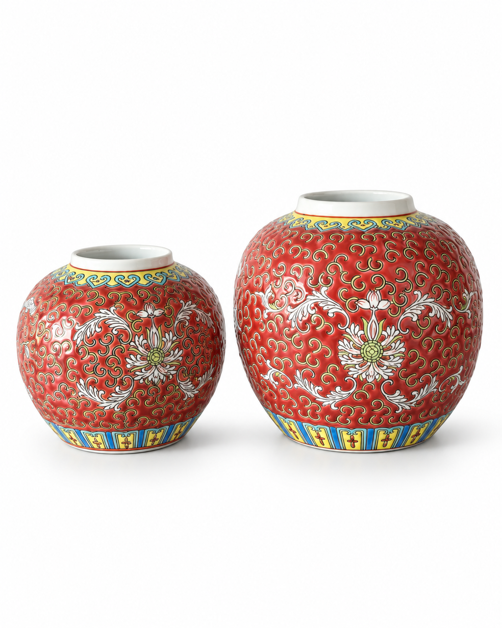 Pair of Chinese Famille Rose Mun Shou Porcelain Ginger Jars
