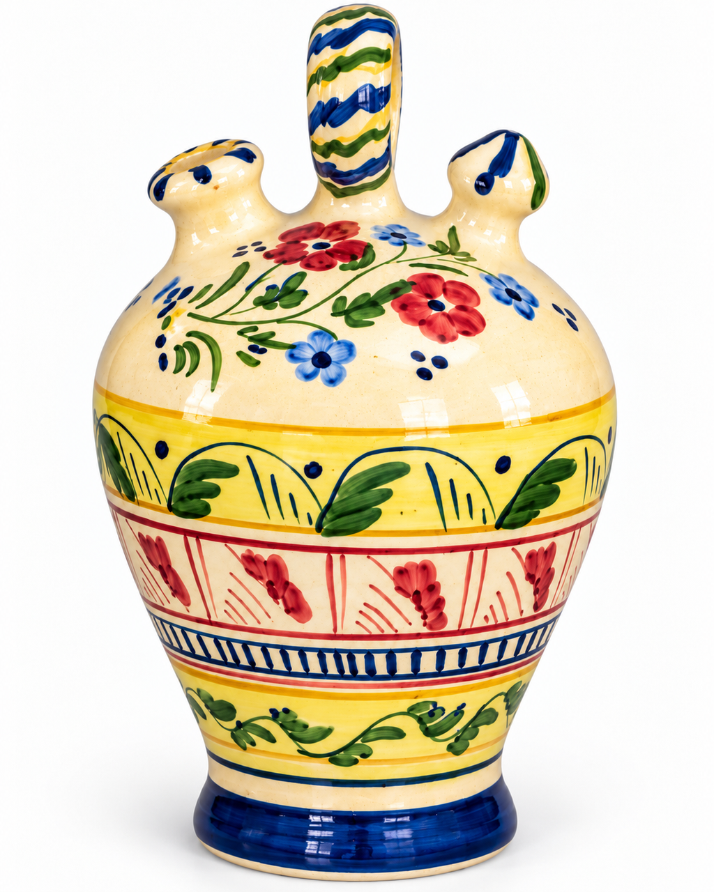 Hand-Painted Spanish Ceramic Botijo Olive Oil Pitcher