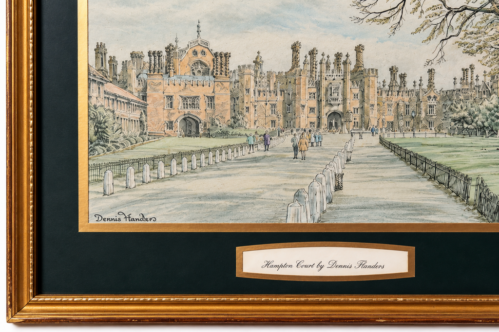 Vintage Hampton Court Palace Framed Artwork by Dennis Flanders
