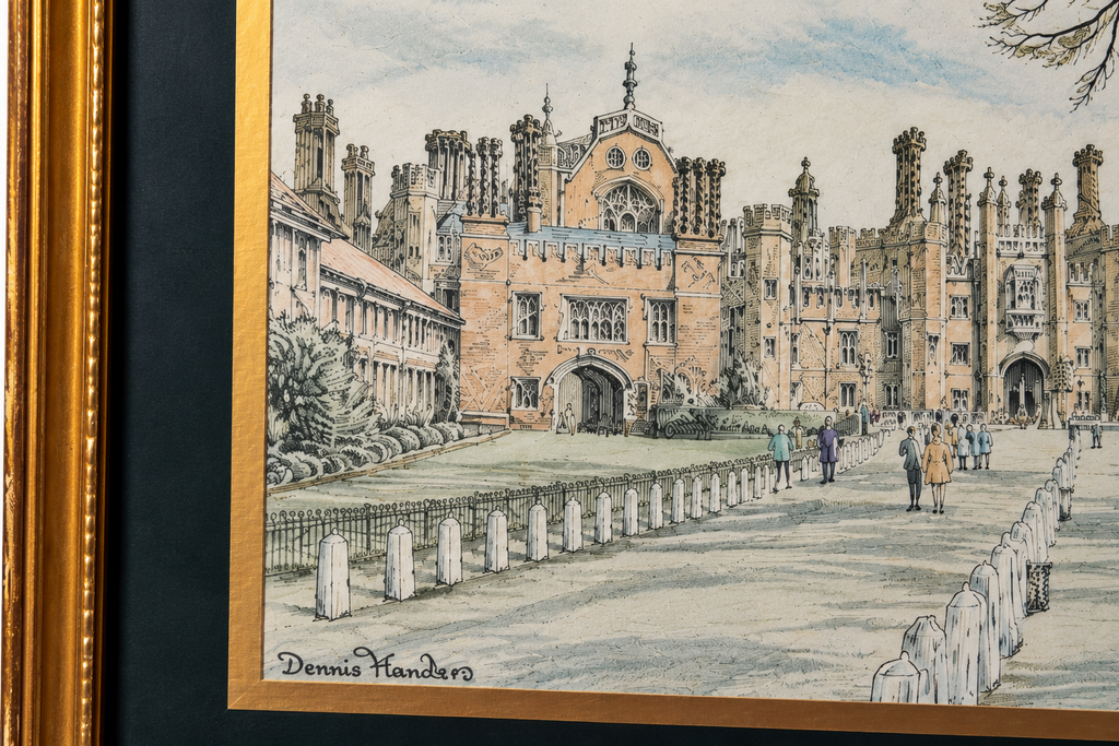 Vintage Hampton Court Palace Framed Artwork by Dennis Flanders