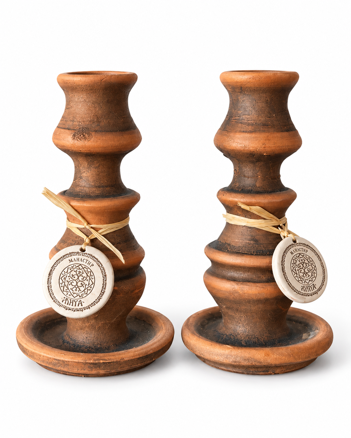 Pair of Big Serbian Terracotta Candle Holders – Žiča Monastery