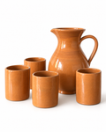 Rustic Glazed Terracotta Pitcher And Set Of Four Beakers