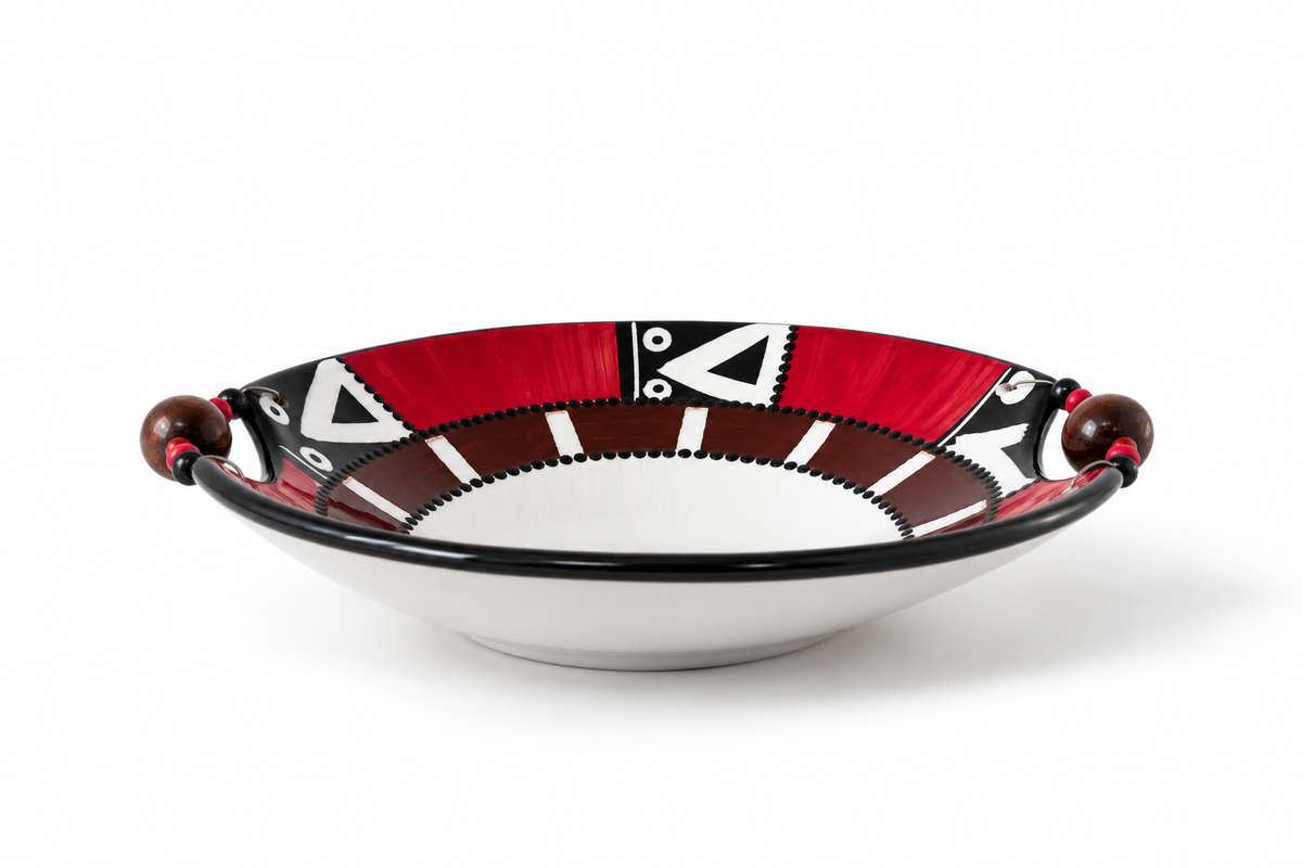 African-Inspired Beaded Ceramic Serving Bowl
