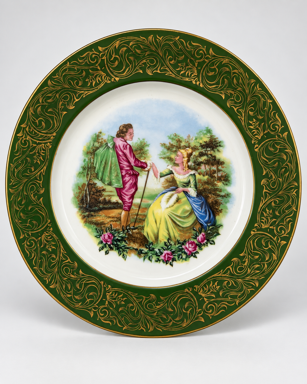 Vintage Romantic Courting Scene Green Plate