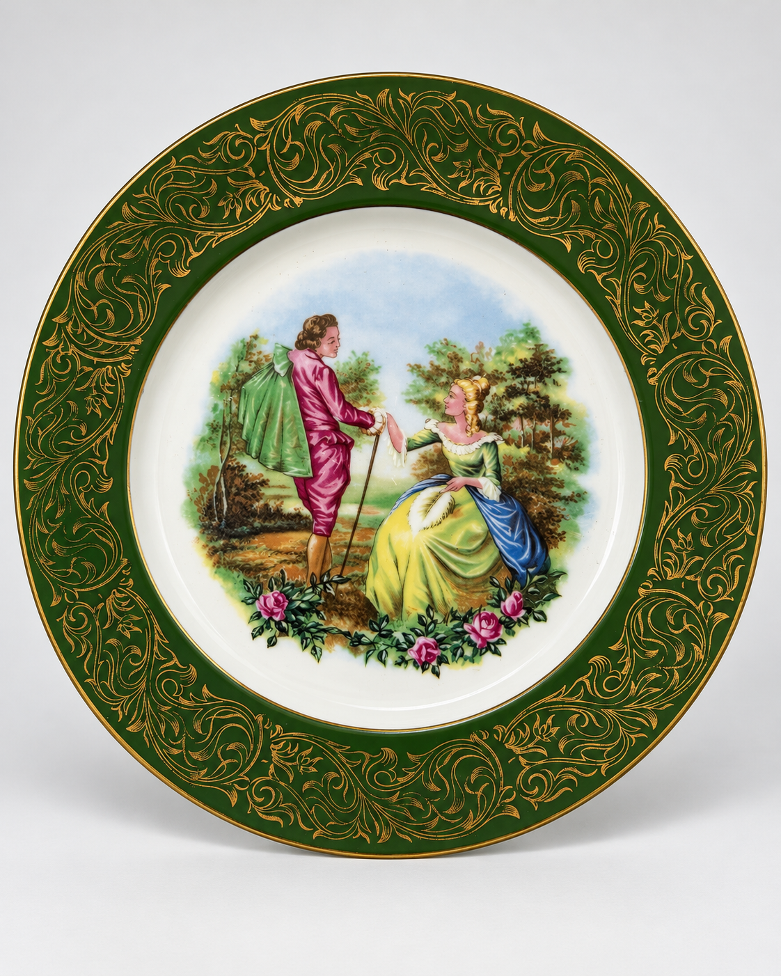 Vintage Romantic Courting Scene Green Plate