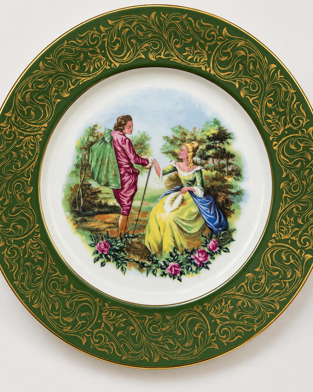 Vintage Romantic Courting Scene Green Plate