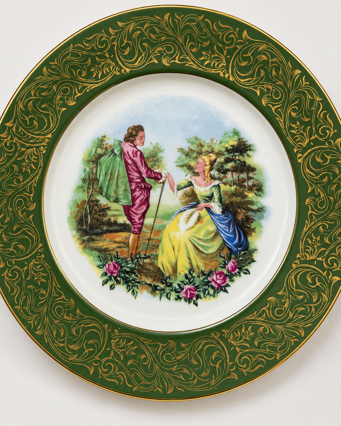 Vintage Romantic Courting Scene Green Plate