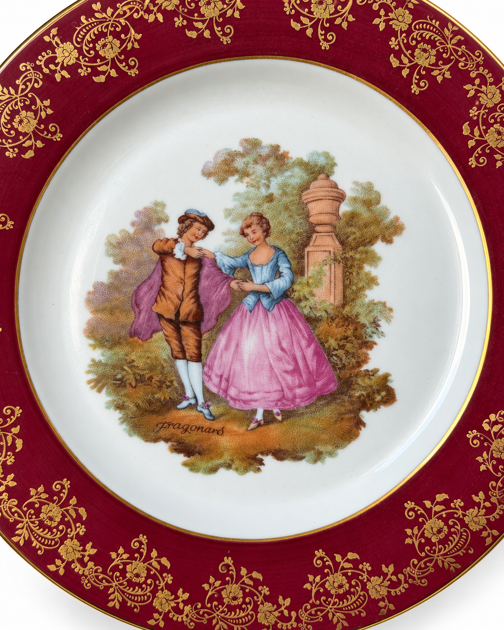 Vintage Limoges Fragonard Courting Scene Pink Plate