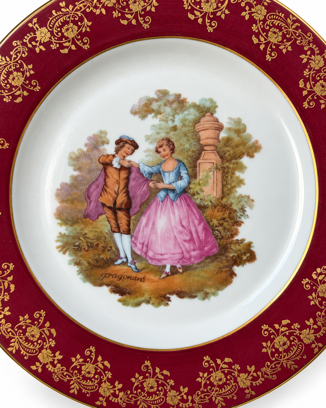 Vintage Limoges Fragonard Courting Scene Pink Plate