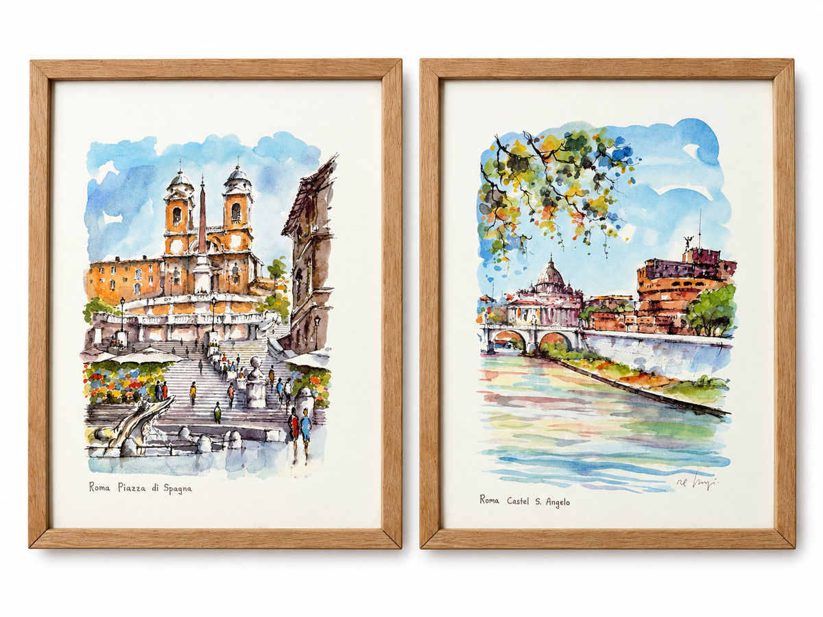 Vintage Spanish Steps- Rome Framed Print Set Of 2