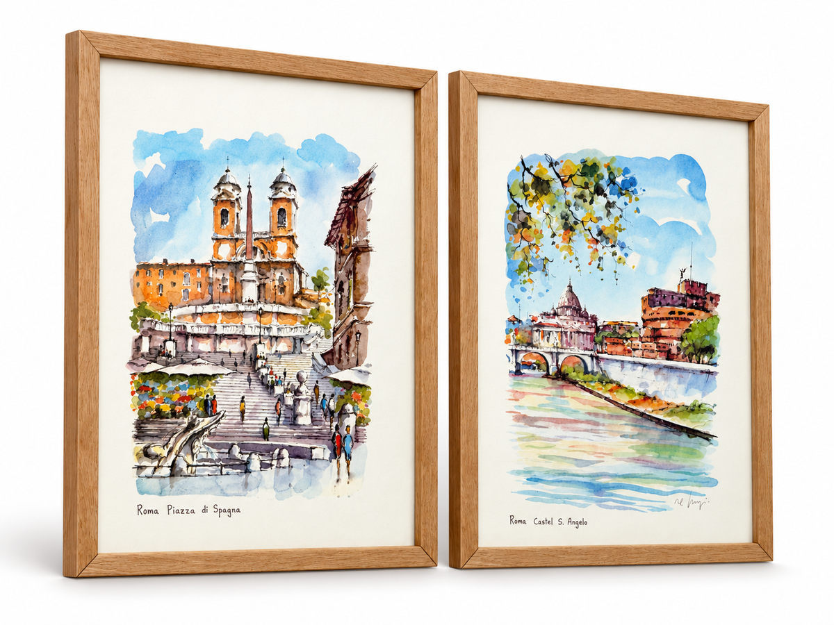 Vintage Spanish Steps- Rome Framed Print Set Of 2